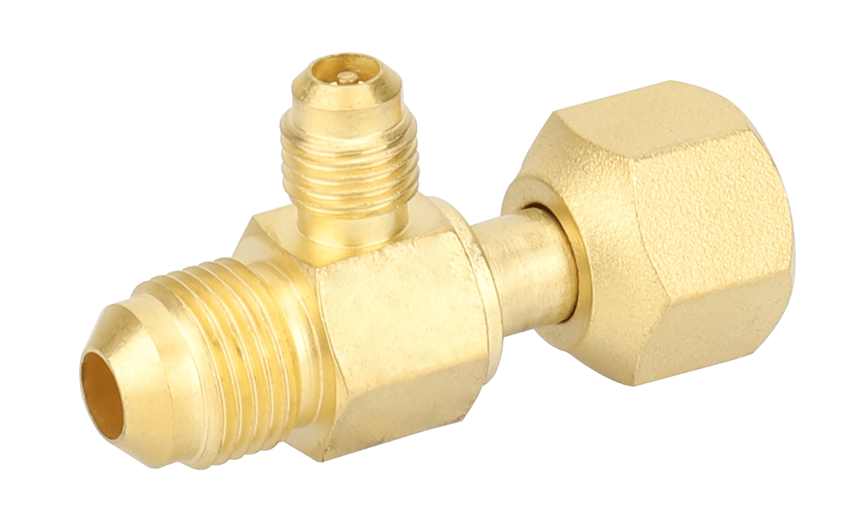 NAVAC F1024 1/4" Access Tee Connector without Depressor - 3/8" FPT SAE X 3/8" FPT SAE SWIVEL NUT ON RUN, 1 Pc